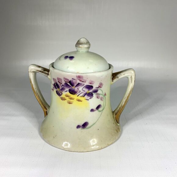 Hand Painted Vtg Nippon Sugar Bowl Purple Violet Victorian Antique Cottaecore - Picture 3 of 10